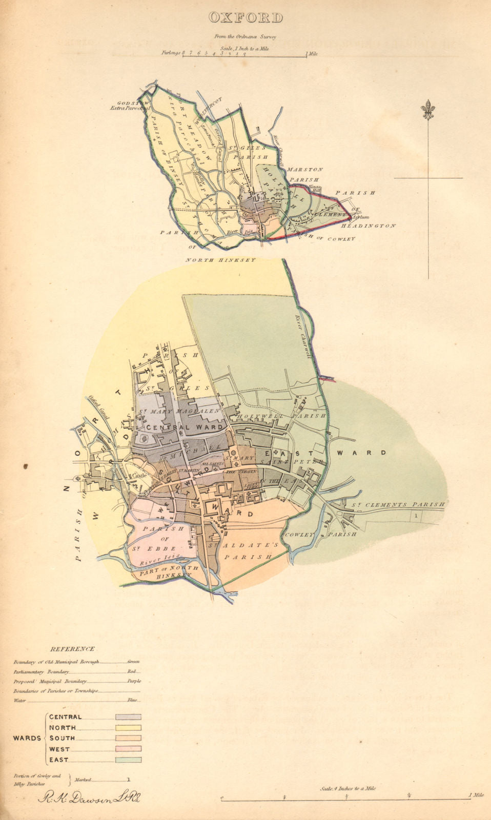 OXFORD borough/town/city plan. BOUNDARY COMMISSION. Oxfordshire. DAWSON 1837 map